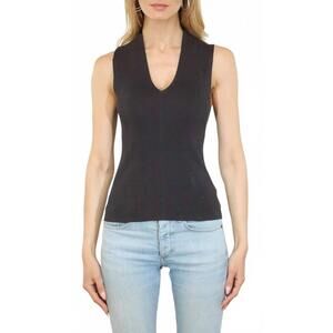 NEW METRIC KNITS sleeveless v-neck pullover sweater in black